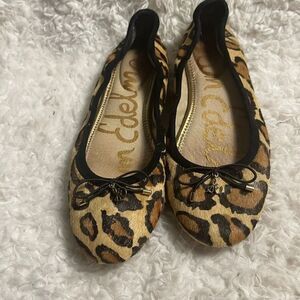Sam Edelman leather calf hair Leopard print slip on Ballerina Flats SZ 7